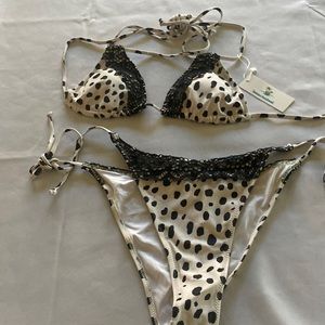 NWT Beachsissi XL string bikini. Black and white with black lace trim.$20